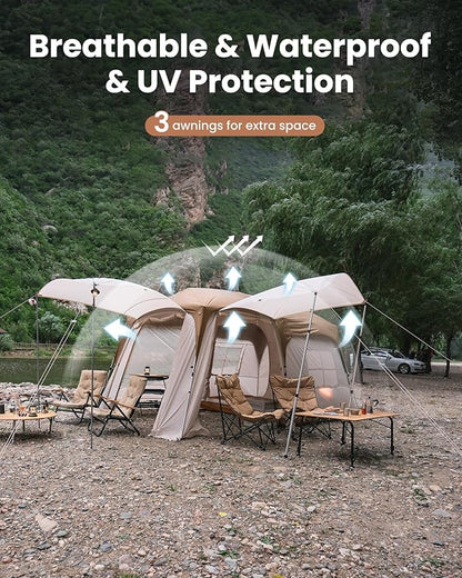 KingCamp Camping Tent 6-8 Person, Weatherproof Hot Tent Large Family Cabin Tents with Stove Jack, Waterproof & Windproof for Family Camping & Outdoor Parties