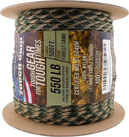 TOUGH-GRID Premium 550lb Paracord Rope - 500Ft White - 100% Nylon Type III Mil-Spec - UV & Abrasion Resistant - Heavy Duty Strands - Outdoor Survival Rope - Used by US Military - Made in USA
