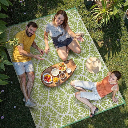 Lahome Outdoor Plastic Straw Camping Rugs, Waterproof 6x9 Outdoor Patio Rugs, Reversible Portable Outside Carpets for Beach Camping Picnic Rv, Pale Green,6'x9'