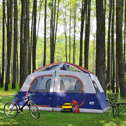 CAMPROS CP Camping Tent 10 Person Family Cabin Tent, 2 Room Water Resistant Waterproof Tent with Top Rainfly, 4 Large Mesh Windows, Double Layer, Easy Set Up, Portable with Carry Bag, 16ft x 9ft x72in
