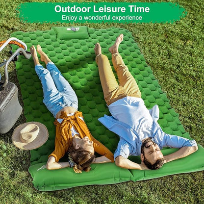 WANNTS Double Sleeping Pad, Ultralight Inflatable Sleeping Pad for Camping, Built-in Pump, Ultimate for Hiking - Airpad, Carry Bag, Repair Kit - Compact & Lightweight Camping pad(Green)