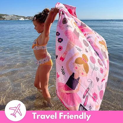 ECCOSOPHY Microfiber Kids Beach Towels & Pouch 60"x30" for Girls & Boys - Quick Dry Pool Towels - Sand Free Beach Blanket for Travel - Camping - Vacation - Toallas Playas