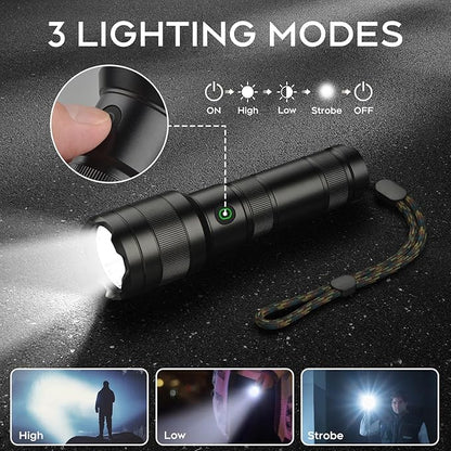 2 Pack TH10 LED Flashlight, Super Bright 1300 Lumens Tactical Flashlights Torch, Waterproof Handheld Flashlight for Camping Outdoor Home Emergency