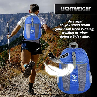 bago Lightweight Small Hiking Backpack for Women and Men - 25L Travel Day Pack - Foldable Hiking Daypack Ultralight for Camping Outdoor Sports - Day Bag Packable Backpack for Travel (Blue)