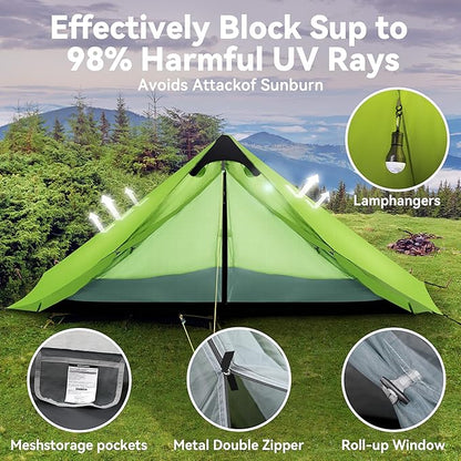 Ultralight Tent 3-Season Backpacking Tent 1 Person/2 Person Camping Tent, Outdoor Lightweight LanShan Camping Tent Shelter, Perfect for Camping, Trekking, Climbing, Hiking