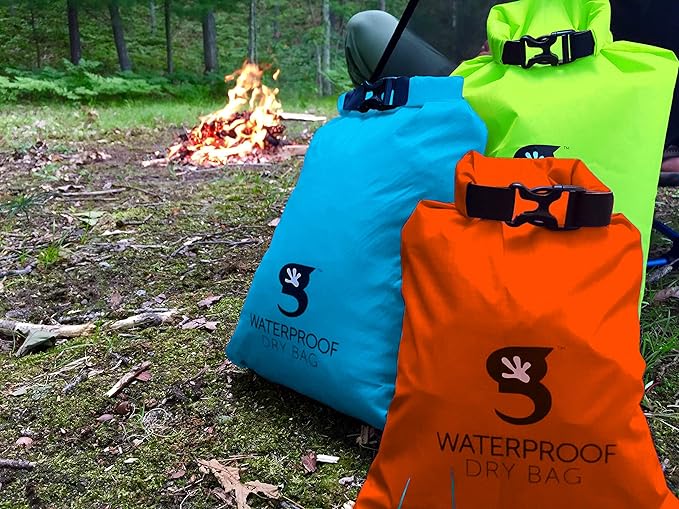 geckobrands Lightweight Compression Dry Bags, 3-Pack - Green (L), Blue (M), Orange (S) - Waterproof, Durable, and Space-Saving for Camping, Hiking, and Travel