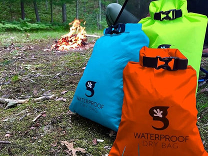 geckobrands Lightweight Compression Dry Bags, 3-Pack - Green (L), Blue (M), Orange (S) - Waterproof, Durable, and Space-Saving for Camping, Hiking, and Travel