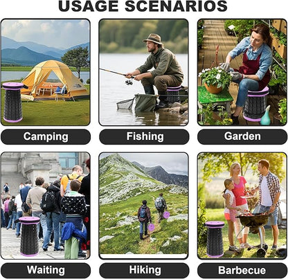 ALEVMOOM Collapsible Stool with Cushion, H18.1 D10.24 Portable Telescoping More Sturdy Load Capacity 600Lbs, Retractable Adjustable Camping Folding Stool for Outdoor Hiking BBQ Climb