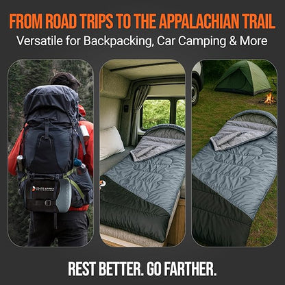 Expedition Sleeping Bag with Compression Sack – 32°F/0°C for Teens/Adults Up to 6'2", Lightweight, Water-Resistant, Backpacking Sleeping Bag for Camping, Hiking