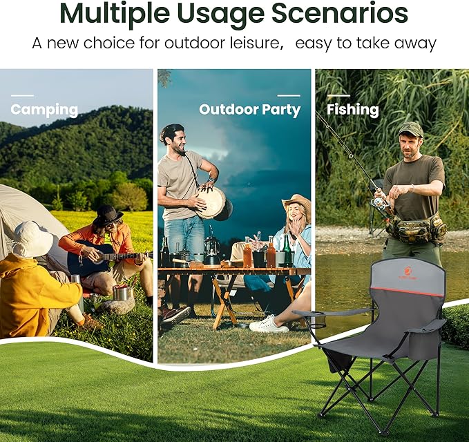 HIGH POINT SPORTS 2 Pack Portable Camping Chair for Adults, Folding Outdoor Camp Chair Lightweight Lawn Chairs Folding Collapsible Chair for Camping, Tailgates, Beach, Gray, Support 250 lbs
