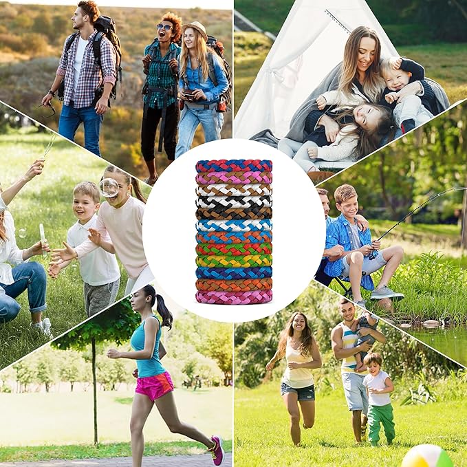 12 Pack Mosquito Repellent Bracelets, DEET-Free, Individually Wrapped PU Leather Insect & Bug Repellent Wrist Bands for Kids & Adults