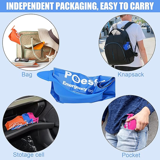 Disposable Urinal Bag, 2024 Upgraded 900ML Emergency Urine Bag, Pee Bags for Travel, Urinals Portable for Car, Universal Urinal Bag for Men, Women and Children, Essential for Outdoor Travel