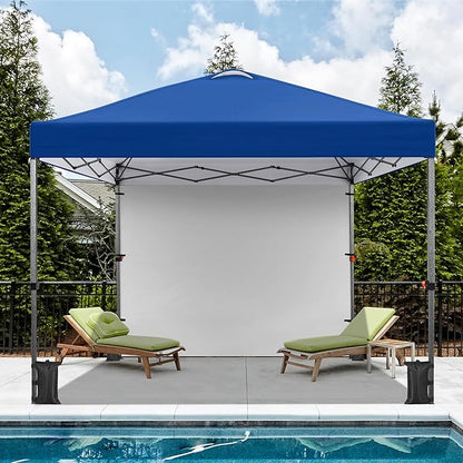 Yaheetech 10x10 Pop up Canopy Tent w/1 Sidewall, Instant Commercial 150D Silver Coated Fabric Outdoor Instant Tent w/Wheeled Bag, 4 Sandbags, 8 Stakes & 4 Ropes for Parties, Camping, Beach, Navy Blue