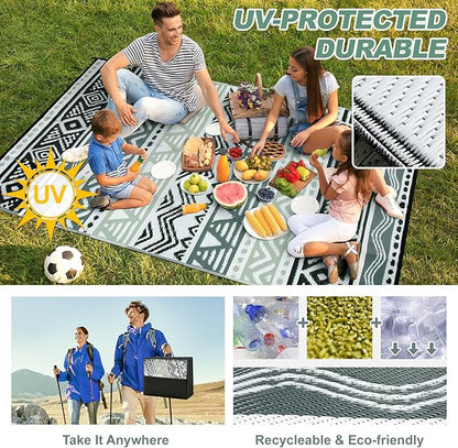 Lahome Outdoor Rug Waterproof, 5x8ft Reversible Outdoor Plastic Straw Rug for Camping, RV Patio Rugs Outside Carpet for Porch Deck Backyard Balcony Picnic(Grey/Black,5'x 8')