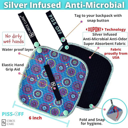 Pee Cloth: Silver Infused Pee rag for Women who Pee Outdoors, Reusable Absorbent Wipes, Ecofriendly alt. to Toilet Paper, Female Urination Solution for Camping, Hiking (1pc BlueDisco)