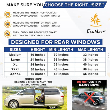 EcoNour Car Side Window Sun Shade (Pack of 2) | Stretchable & Breathable Car Window Screens for Complete Sun & Privacy Protection | Fits Most Truck, SUV and Minivan (XL 40" x 24")