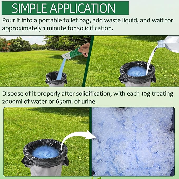 (30pcs Poo Gel+20pcs Toilet Bag Portable Toilet Absorbent Gel Poo Urine Powder for Outdoor Hiking Camping Poo Gel for Portable Toilet Camping Toilet Gel Poo Powder for Outdoor Use