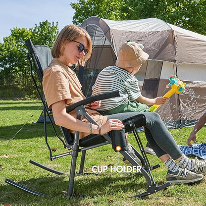 PORTAL Oversized Folding Rocking Camping Chair Portable Outdoor Rocker with High Back Hard Armrests Carry Bag, Supports 400 lbs