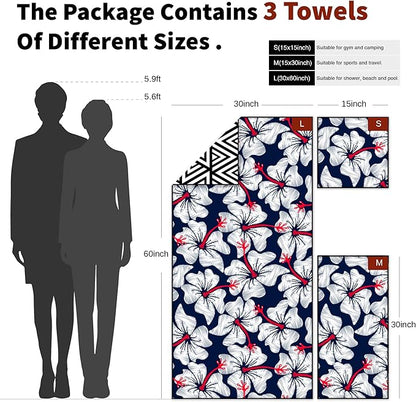 4Monster Camping Towels 3 Size at 1 Pack,Quick Dry Microfiber Towel,Beach Travel Towel Ultra Compact,Soft Gym Towel for Hiking Yoga Travel Sports Backpacking Trip and Pool