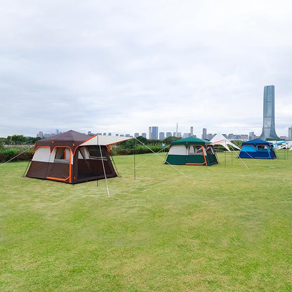 KTT Extra Large Tent 6-10-12-14 Person(B),Family Cabin Tents,2 Rooms,3 Doors and 3 Windows with Mesh,Straight Wall,Waterproof,Double Layer,Big Tent for Outdoor,Picnic,Camping,Family Gathering