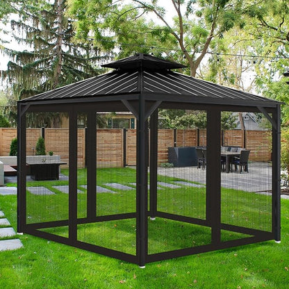 Gazebo Universal Replacement Mosquito Netting, 10' x 10' Outdoor Mesh Netting Screen 4-Panel Sidewall with Zipper for Patio, Canopy, Garden and Backyard, Black(Mosquito Net Only)