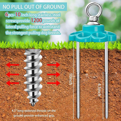 360° Swivel Dog Tie Out Cable and Stake Stainless Steel Heavy Dog Stake 1200 Lbs of Pull Force, Rust Proof No Tangle Holds for Yard Outdoor Camping, Contains Screws (Blue)
