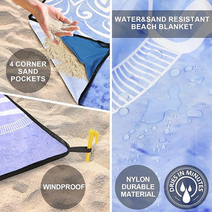 Beach Blanket Waterproof Sandproof Extra Large Beach Mat 79" X 83"/120"x108"for 1-8 Adults Quick Drying Durable Outdoor Picnic Mat for Beach Travel Camping Hiking