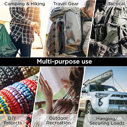 Bundle of 2 Items – TECEUM Paracord Type IV 750 lb Black 50 ft & Type III 550 Red (Fire) 100 ft – 4mm – Nylon Strong Tactical MIL–SPEC Parachute Cord – Survival Emergency EDC Camping Hiking Military