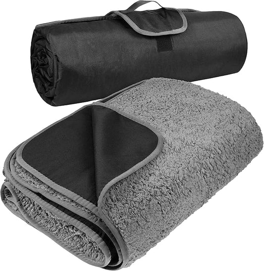 Tirrinia Outdoors Waterproof Throw Blanket, 66”x 90” Sherpa Fleece Stadium Windproof Mat for Boat, Traveling, Camping, Hiking, Football - Machine Washable