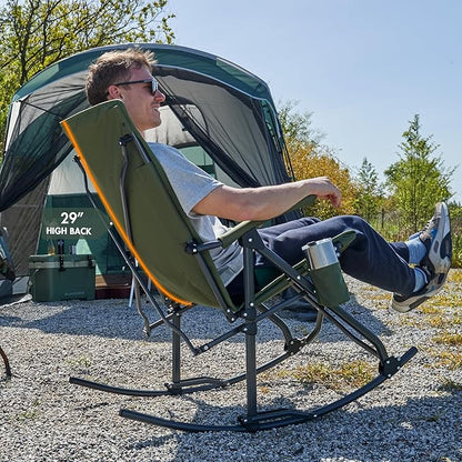 PORTAL Oversized Folding Rocking Camping Chair Portable Outdoor Rocker with High Back Hard Armrests Carry Bag, Supports 400 lbs