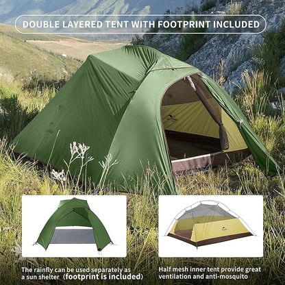 Naturehike Cloud-Up 3 Person Lightweight Backpacking Tent with Footprint - 3 Season Free Standing Dome Camping Hiking Waterproof Backpack Tents