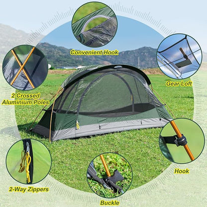 1 Person Backpacking Tent, Waterproof 4 Season Tent, Lightweight Cold Weather Tent Easy Setup for Winter Hiking, Camping, Hunting