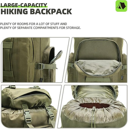 100L Camping Hiking Backpack,Molle military Tactical rucksack backpack,Waterproof Lightweight Hiking Backpack (Army Green)