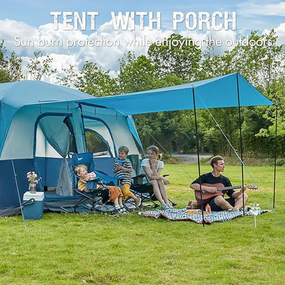 PORTAL 6 | 8 | 10 Person Family Camping Tent with Porch, Big Family Camping Tent with Tall Height, Good Ventilation, Water Resitant Large Tent for Outdoor Camping, Backyard