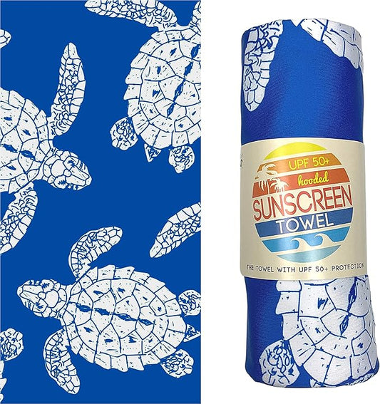 Luv Bug Kids UPF Pool/Beach Towel with Hood, Sunscreen Towel, UV Protection, UPF 50+, Sand Free Absorbent & Quick Dry Swimming Towel for Beaches, Camping, & Travel (30.5" x 40.5", Sea Turtles)