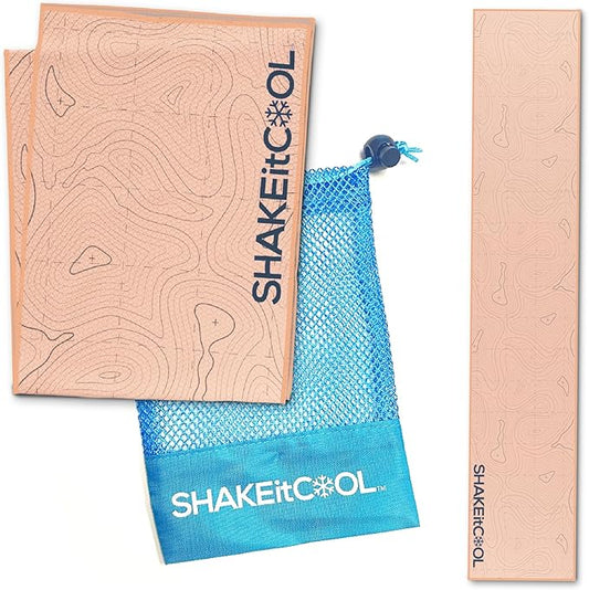 SHAKEitCOOL Original Cooling Towel – Be Cool in Style - Heat Relief, Soft, Lightweight, Sun Protection, Easy Clean - Perfect for Biking, Running, Yoga, Gym, Gardening - Orange Topo