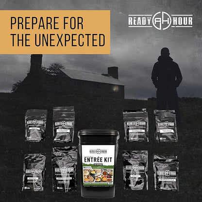 Ready Hour, Emergency Meal Entrées, Real Non-Perishable Meals, 25-Year Shelf Life, Portable Flood-Safe Container, 120 Servings