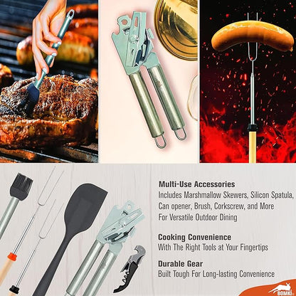 BOMKI Grilling & Camping Cookware - BBQ & Camp Cooking Set, Green Pro