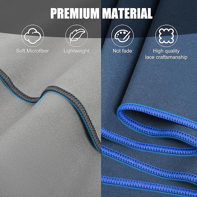 Hiipeak Microfiber Towel, 2 Pack Quick Dry Towel Travel Camping Towel Super Absorbent & Lightweight for Camping, Beach, Sports, Gym, Backpacking, Hiking and Yoga NavyBlue & LightGray, 63*32" + 32*16"