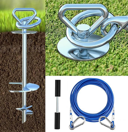 Dog Tie Out Cable and Stake,with 30FT Heavy Duty Cable,Dog Stake Allows Dogs Up to 200 lbs, Dog Stakes for Outside Beach,Camping, Yard, 360° Swivel Dog Anchor…