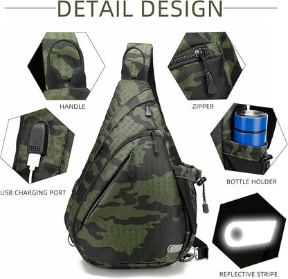 Water-Proof Sling bag/Crossbody Backpack/Shoulder Bag with USB Charging Port for Travel, Hiking, Cycling, Camping