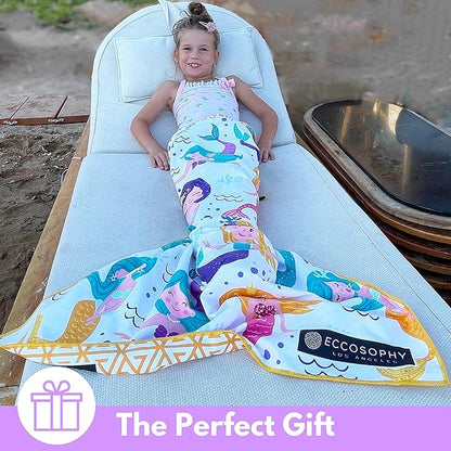 ECCOSOPHY Microfiber Kids Beach Towels & Pouch 60"x30" for Girls & Boys - Quick Dry Pool Towels - Sand Free Beach Blanket for Travel - Camping - Vacation - Toallas Playas