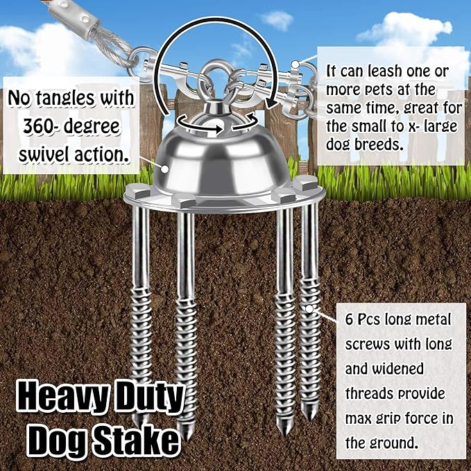 360° Swivel Dog Tie Out Stake Dog Anchor - Heavy Duty Rust Proof Dog Yard Stake Holds 1000Lbs of Pull Force for Yard Camping Outdoor