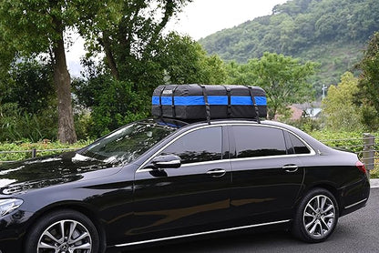 MARCHWAY Waterproof Car Roof Luggage Bag, Weatherproof Soft Shell Rooftop Cargo Carrier Bag for Vehicles with or Without Rack. 6 Door Hooks, Anti Slip Mat, Lock Included (21 Cubic Feet, Blue)