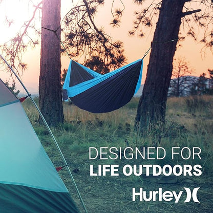 Hurley Duo Camping Hammock - 2 Person Portable Hammock for Camping, Heavy Duty Hammock, Parachute Nylon Fabric - Camping Accessories for Outdoor Activity - Holds Up to 400lbs, Monsoon Blue, 118 x 79