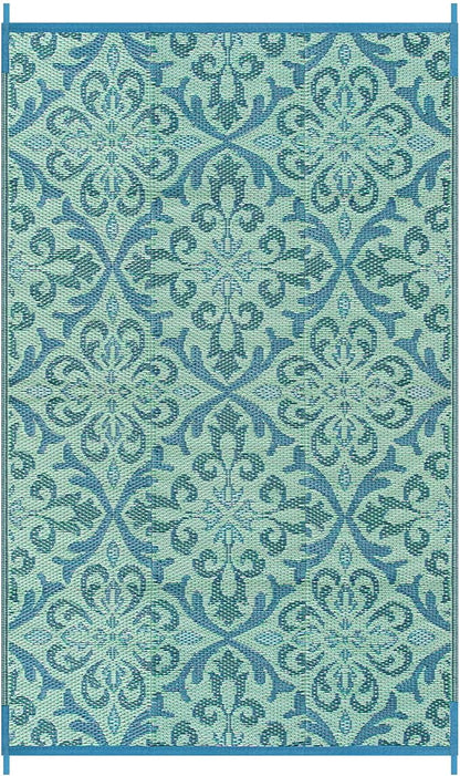 Lahome Waterproof Outdoor Rug 6x9 ft, Reversible Plastic Straw Patio Rug for Camping, RV Mat Outside, Indoor Outdoor Carpet for Porch Deck Backyard Camper Picnic, Green & White 6x9