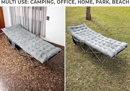 Zento Camping Cot and Mattress Folding Outdoor Travel Bed - Heavy Duty Max Load 450 LBS Premium Quality Cot Bed with Pad for Comfort Sleeping for Travel Home and Anytime Use