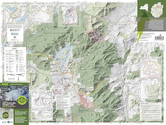 Lake Placid & Saranac Lake Winter Trails Map | Adirondacks High Peaks Hiking Map | Jackrabbit Ski Trail, Paul Smith’s College VIC, Cascade X-C Ski Center | Durable, Waterproof & Tear Resistant