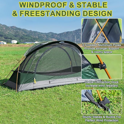 1 Person Backpacking Tent, Waterproof 4 Season Tent, Lightweight Cold Weather Tent Easy Setup for Winter Hiking, Camping, Hunting
