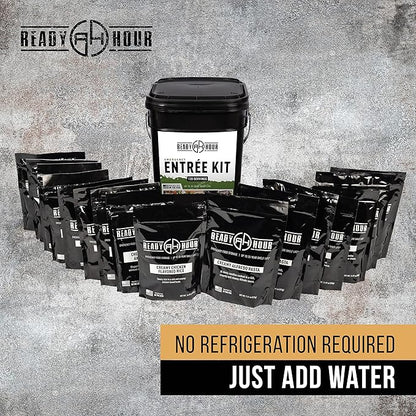 Ready Hour, Emergency Meal Entrées, Real Non-Perishable Meals, 25-Year Shelf Life, Portable Flood-Safe Container, 120 Servings